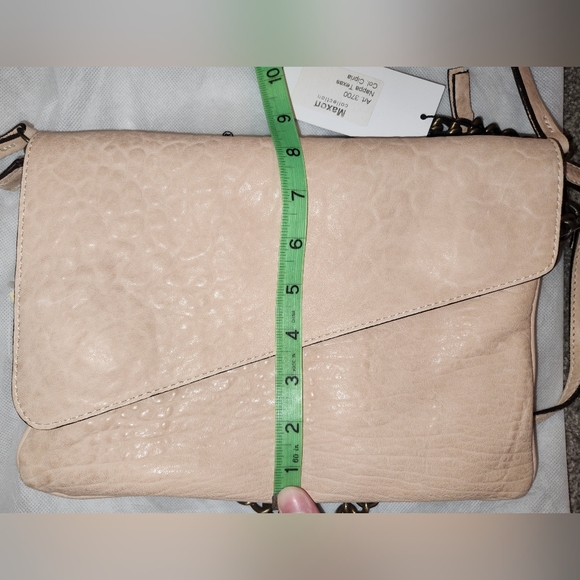 Maxon Collection Italian Napa Leather Asymmetric Flap Crossbody Bag, Cipria Pink - Picture 13 of 16